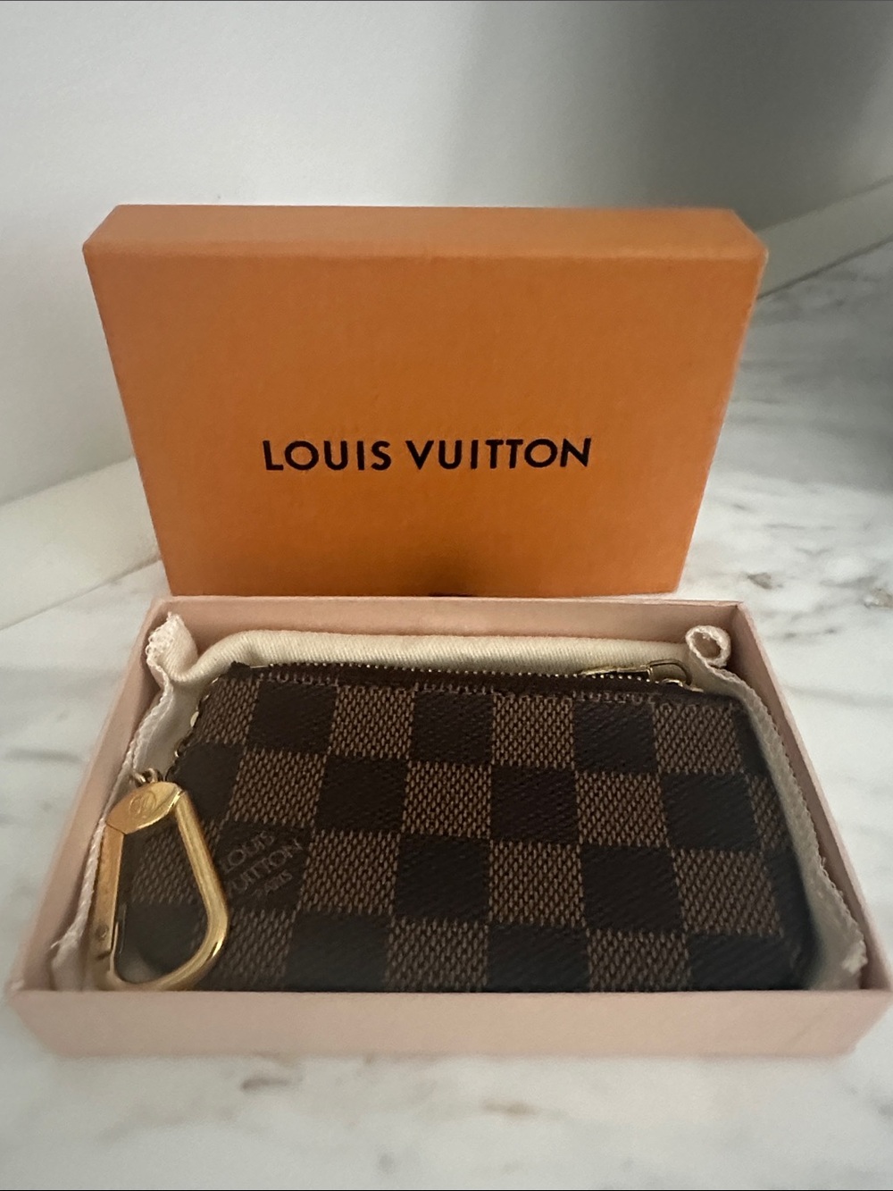 Louis Vuitton Brown Damier Ebene Key Pouch with Gold Hardware